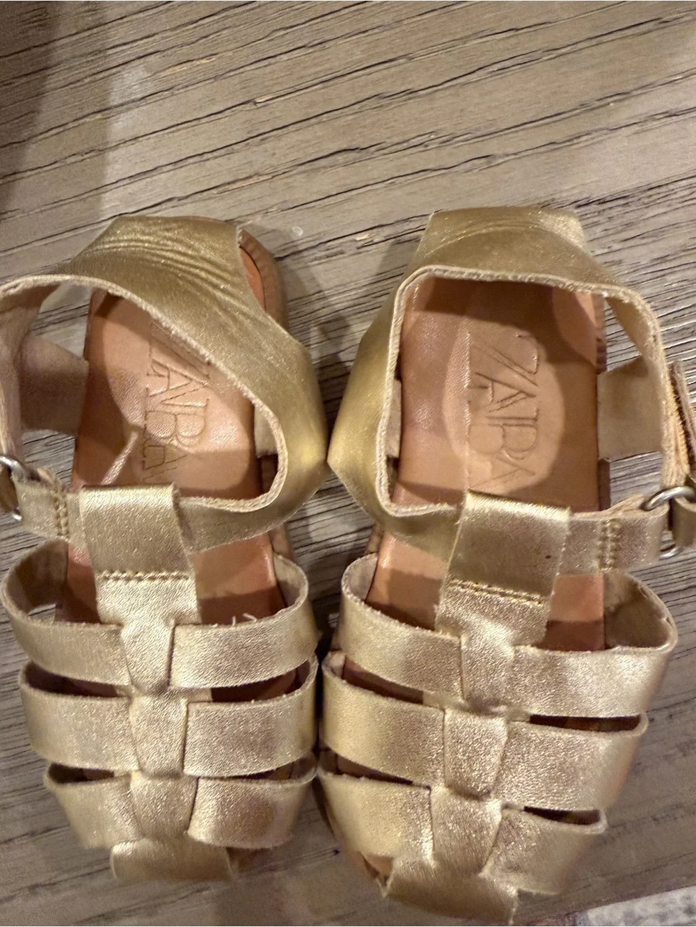 Zara Girls Metallic Gold Fisherman Sandals